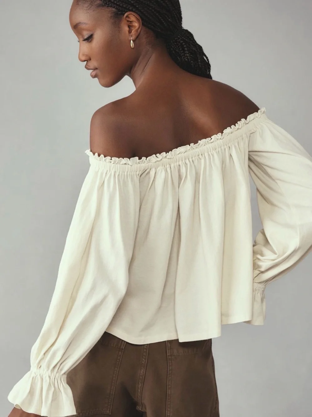 Anthropologie Cream Off-Shoulder Ruffle Blouse